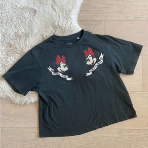 Uniqlo x Mickey Mouse embroidered Minnie cotton black crop t-shirt